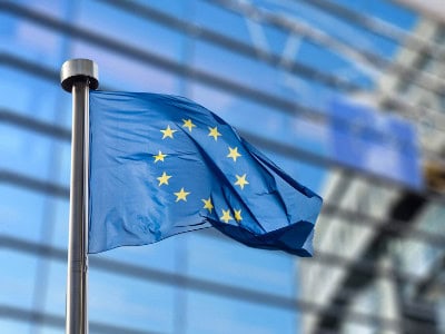 EU flag in front of a 